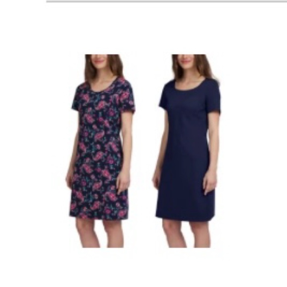 Lands' End Cotton Navy, Paisley, Floral Lavender Sleep Shirt / House Dress Set